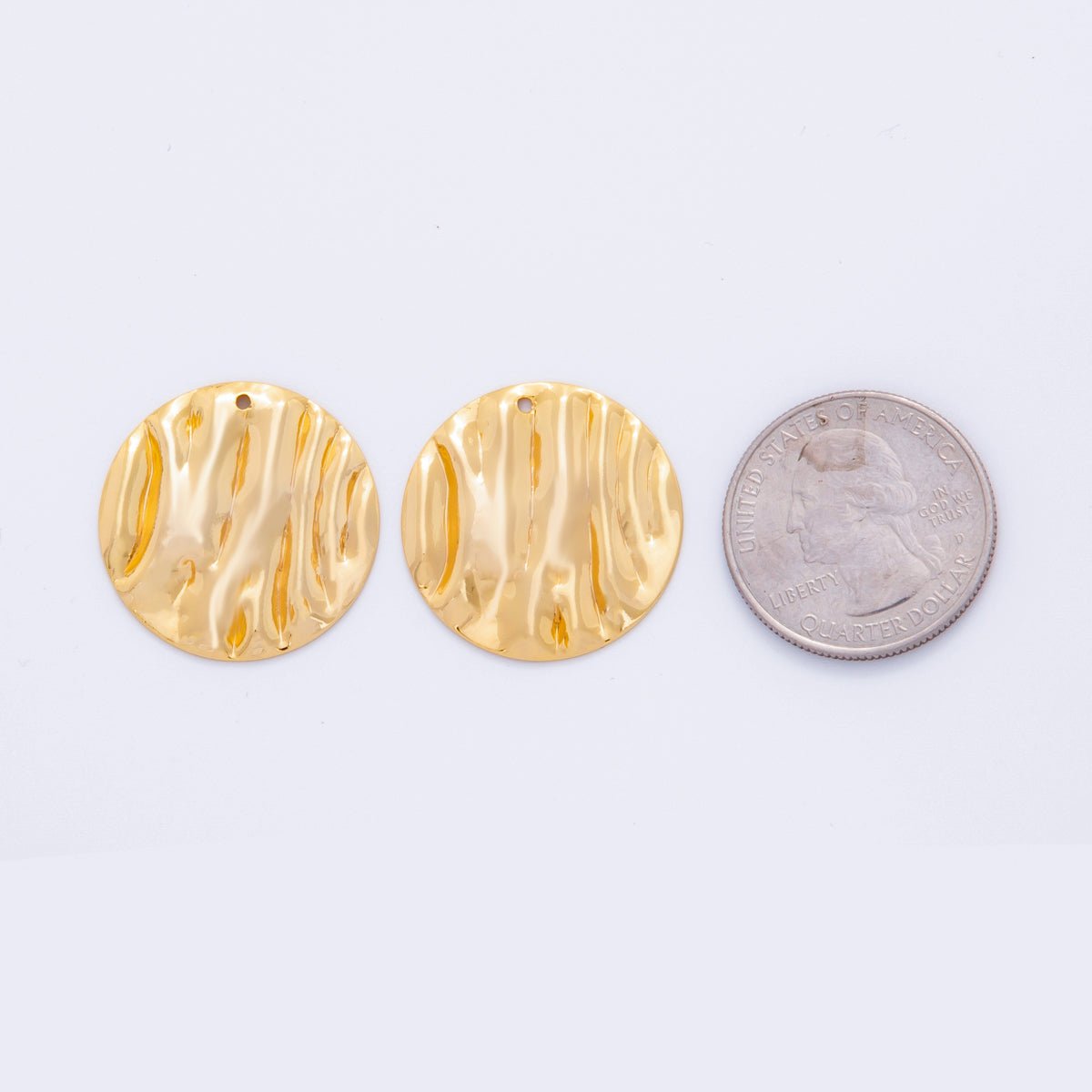 18K Gold Filled 25mm Hammered Waves Round Charm Finding | Z1188