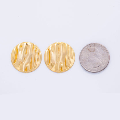 18K Gold Filled 25mm Hammered Waves Round Charm Finding | Z1188