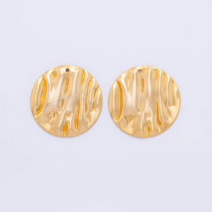 18K Gold Filled 25mm Hammered Waves Round Charm Finding | Z1188