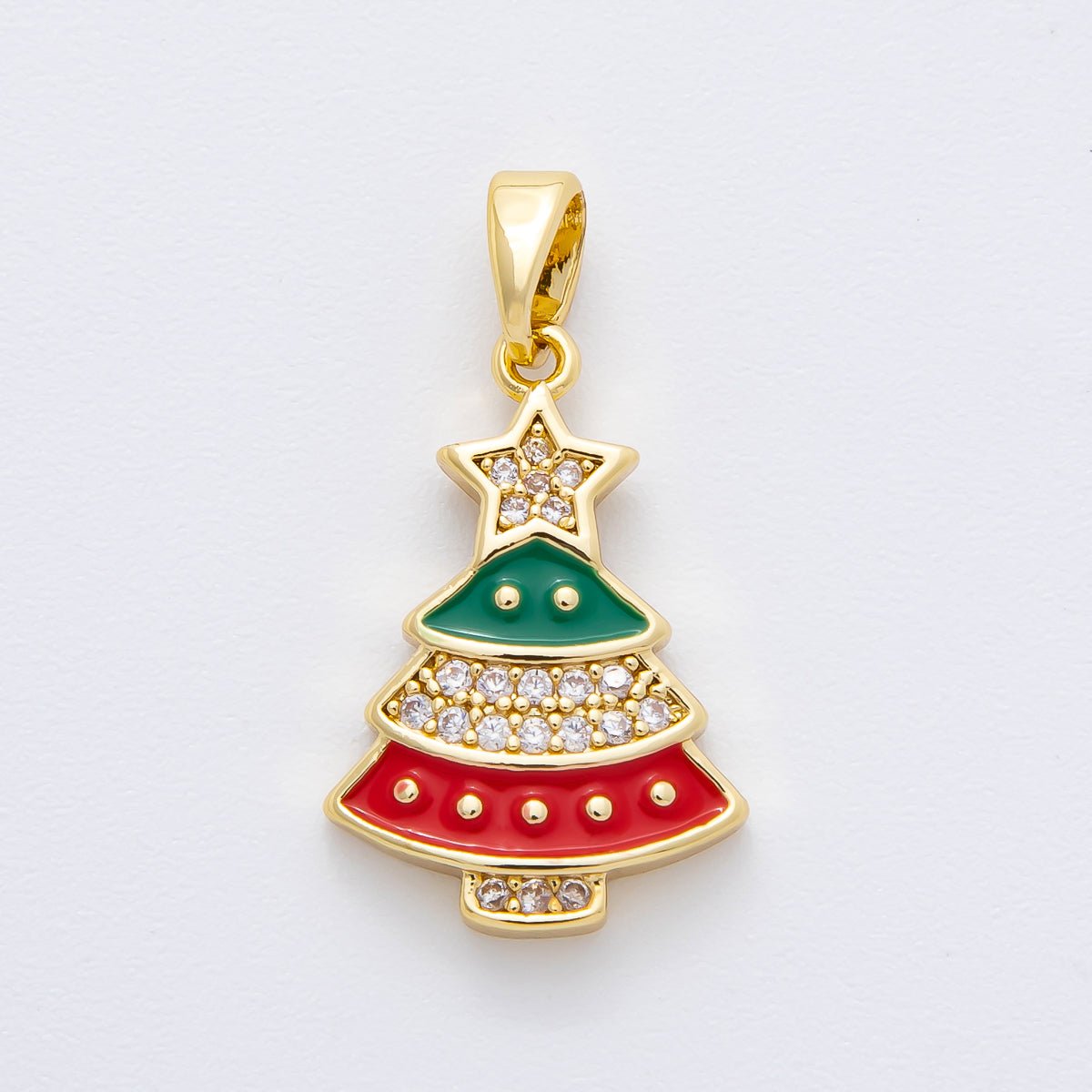 18K Gold Filled 25mm Micro Paved CZ Enamel Red &amp; Green Christmas Tree Pendant | AF-A1139