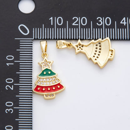 18K Gold Filled 25mm Micro Paved CZ Enamel Red &amp; Green Christmas Tree Pendant | AF-A1139