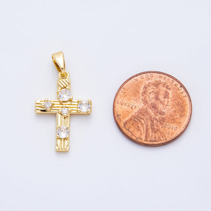 18K Gold Filled 25mm Micro Paved CZ Textured Christ Cross Pendant | AF-A1124