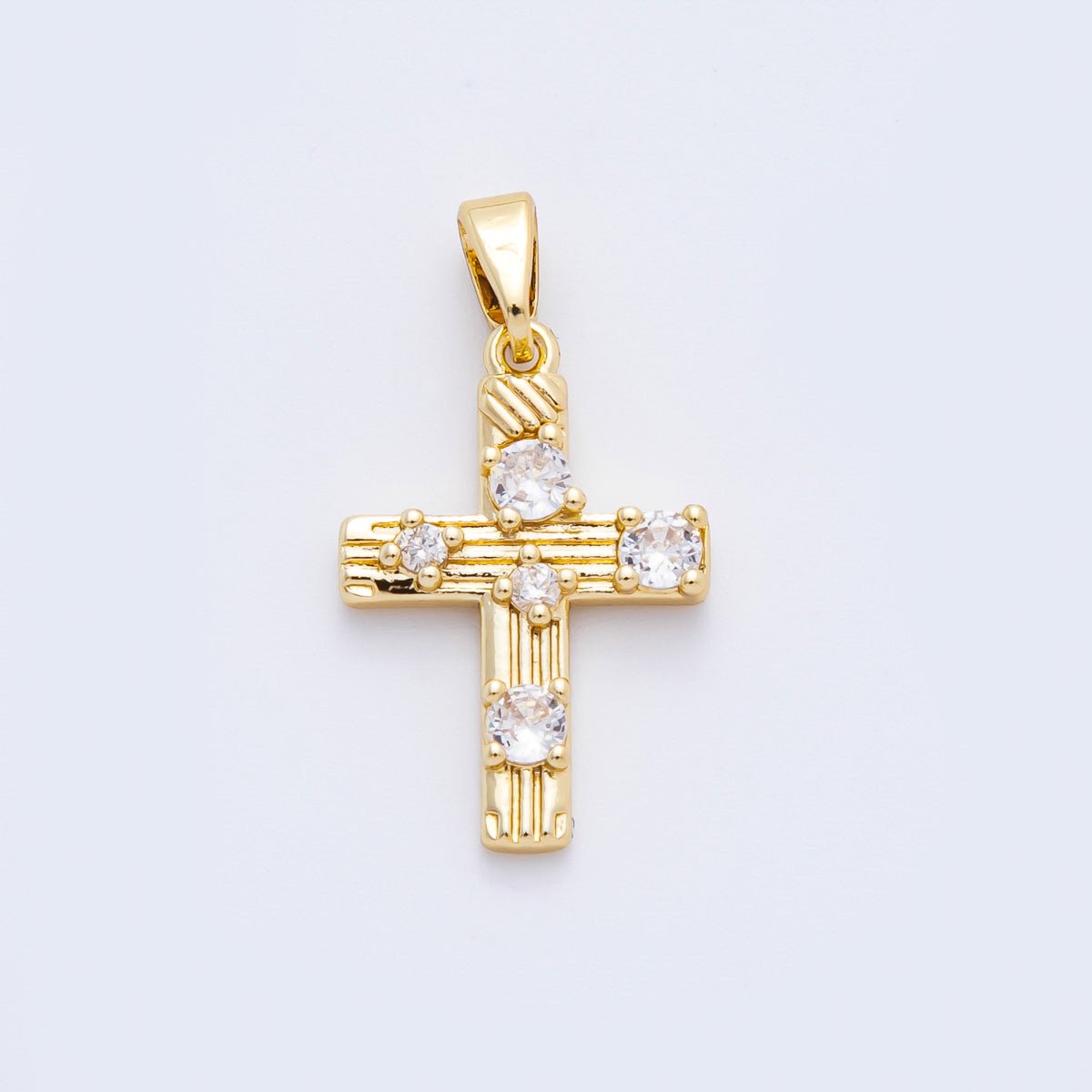 18K Gold Filled 25mm Micro Paved CZ Textured Christ Cross Pendant | AF-A1124