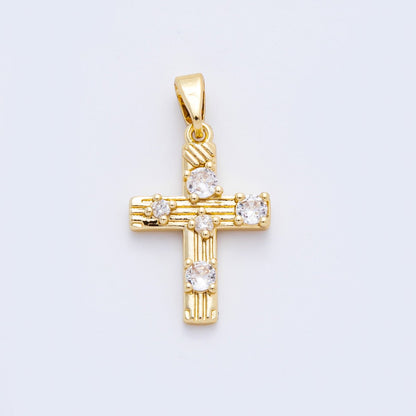 18K Gold Filled 25mm Micro Paved CZ Textured Christ Cross Pendant | AF-A1124