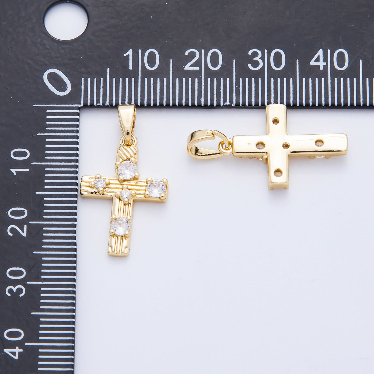 18K Gold Filled 25mm Micro Paved CZ Textured Christ Cross Pendant | AF-A1124