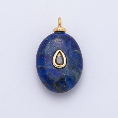 18K Gold Filled 25mm Red CZ Teardrop Lapis Lazuli Oval Gemstone Charm | AF1326