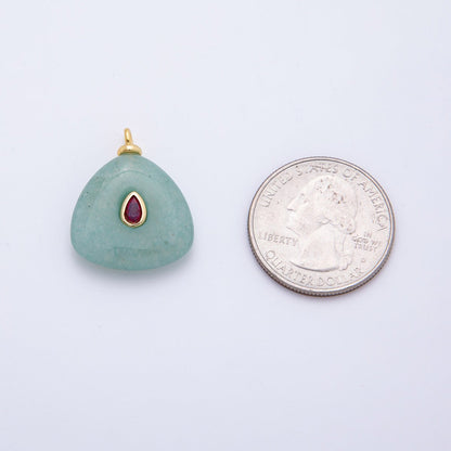 18K Gold Filled 25mm Red CZ Teardrop Green Aventurine Triangle Gemstone Charm | AF1330