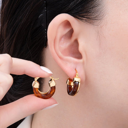 18K Gold Filled 25mm Resin Latch Hoop Earring | Earrings-00281 ~ Earrings-00286