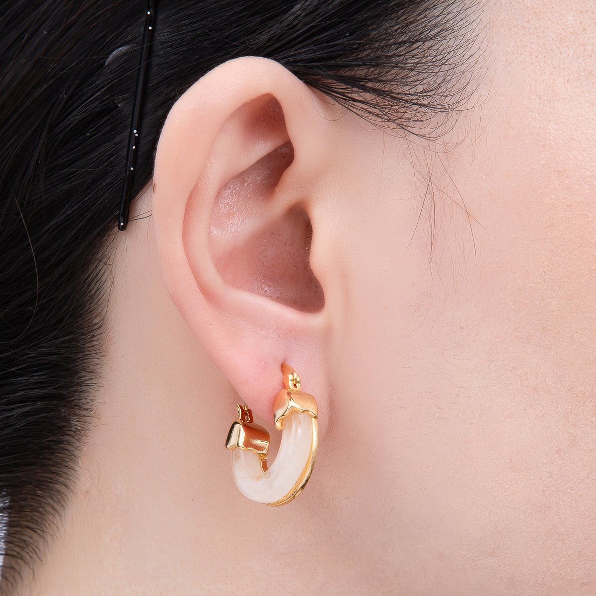 18K Gold Filled 25mm Resin Latch Hoop Earring | Earrings-00281 ~ Earrings-00286