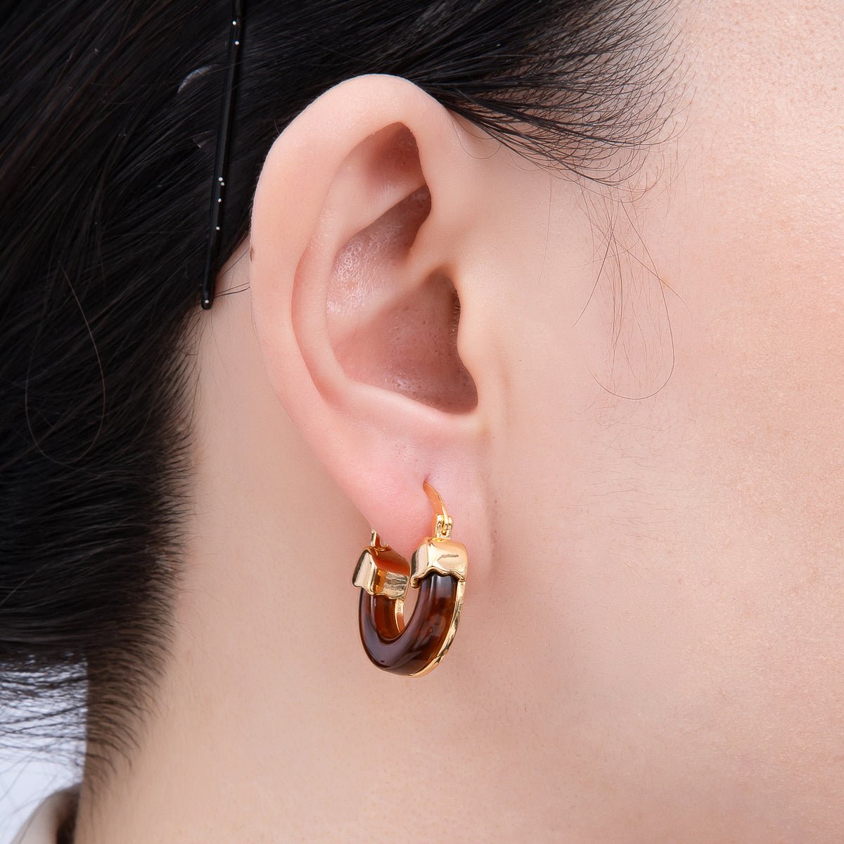 18K Gold Filled 25mm Resin Latch Hoop Earring | Earrings-00281 ~ Earrings-00286