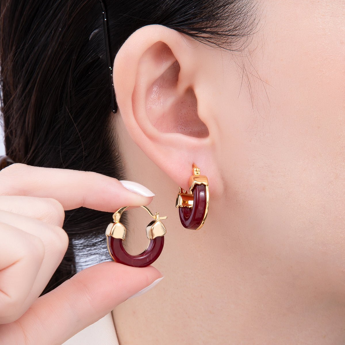 18K Gold Filled 25mm Resin Latch Hoop Earring | Earrings-00281 ~ Earrings-00286