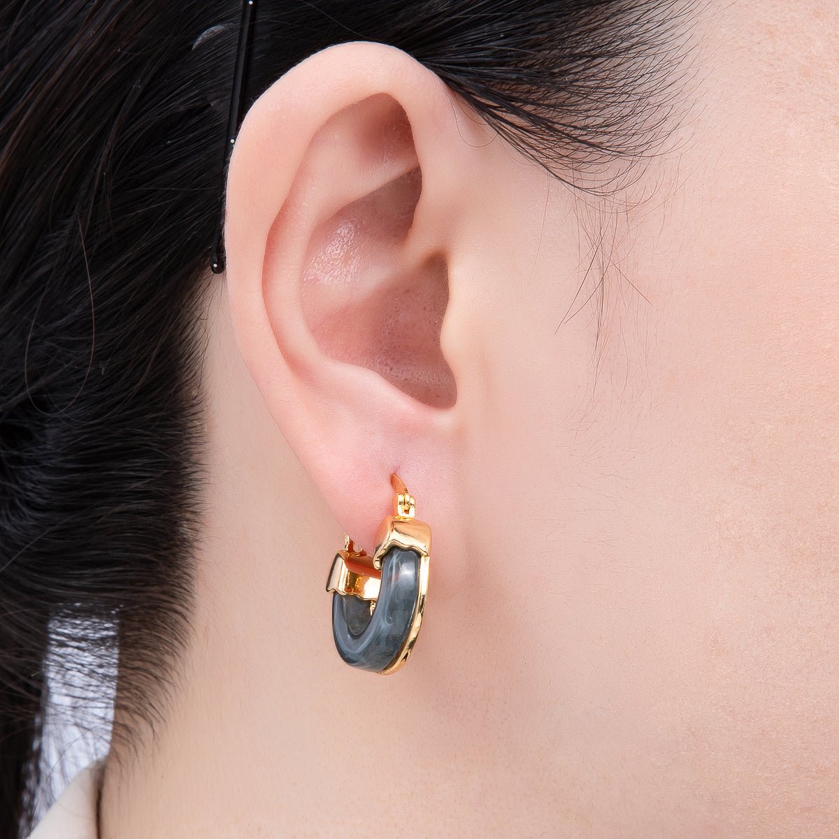 18K Gold Filled 25mm Resin Latch Hoop Earring | Earrings-00281 ~ Earrings-00286