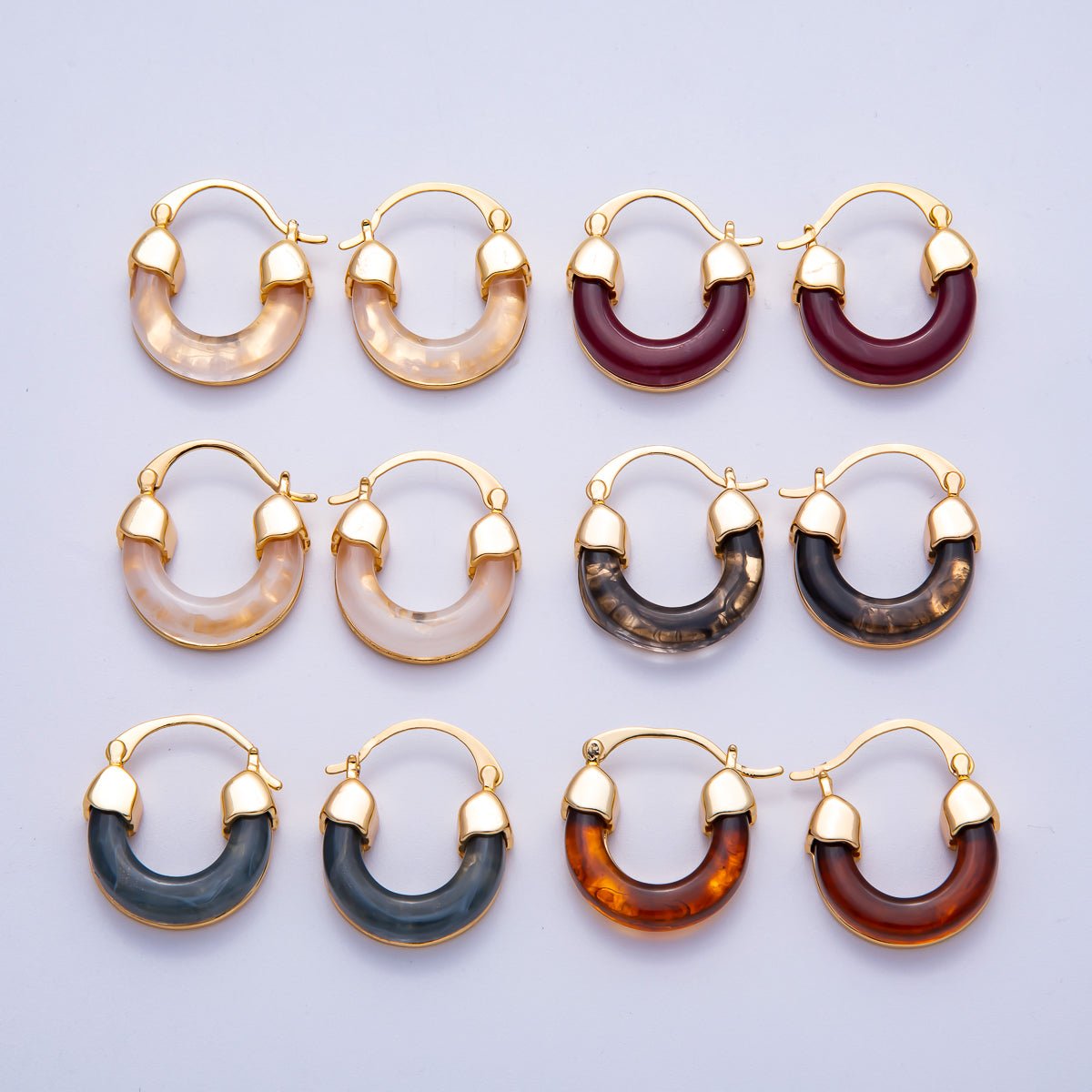 18K Gold Filled 25mm Resin Latch Hoop Earring | Earrings-00281 ~ Earrings-00286
