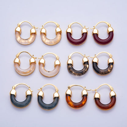 18K Gold Filled 25mm Resin Latch Hoop Earring | Earrings-00281 ~ Earrings-00286
