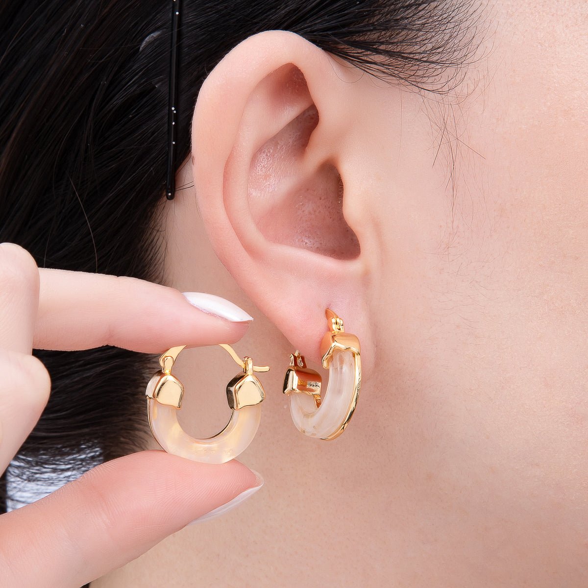 18K Gold Filled 25mm Resin Latch Hoop Earring | Earrings-00281 ~ Earrings-00286