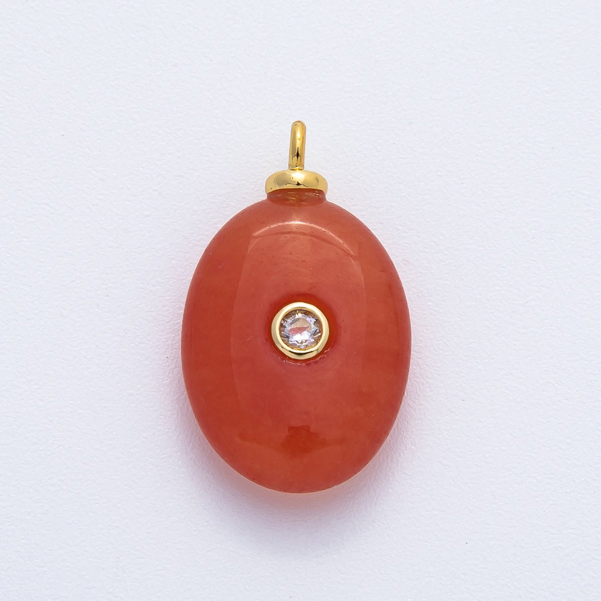 18K Gold Filled 25mm Clear CZ Embedded Carnelian Oval Gemstone Charm | AF01327
