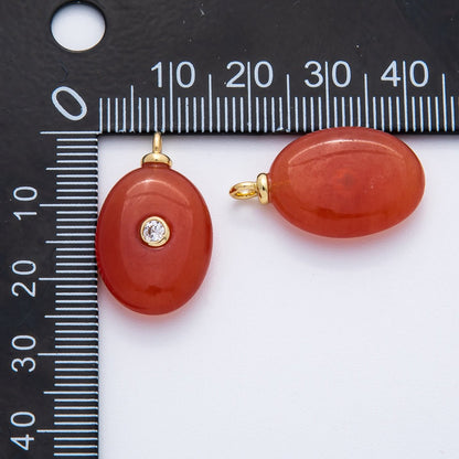 18K Gold Filled 25mm Clear CZ Embedded Carnelian Oval Gemstone Charm | AF01327