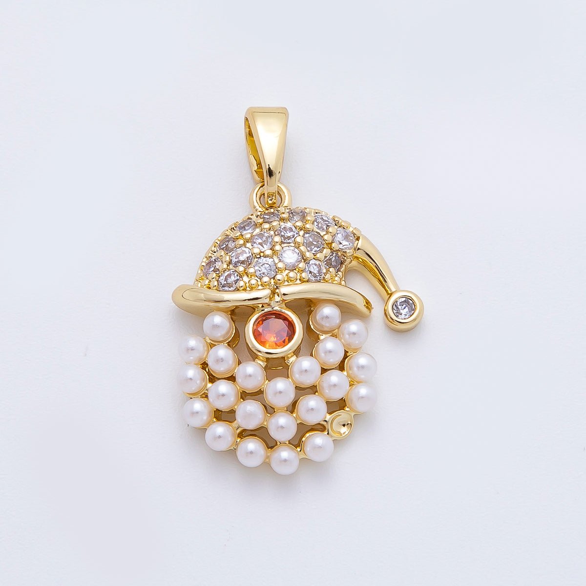 18K Gold Filled 25mm Round CZ Santa Claus Saint Nicholas Shell Pearl Beard Christmas Pendant | AF1143
