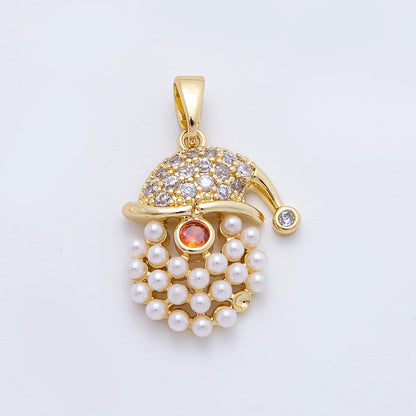 18K Gold Filled 25mm Round CZ Santa Claus Saint Nicholas Shell Pearl Beard Christmas Pendant | AF1143