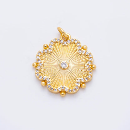 18K Gold Filled 25mm Round CZ SunBurst Bloom Clover Flower Charm | N611