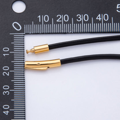 18K Gold Filled 2.5mm Thin Black Fall Faux Leather Cord 19 Inch Necklace | WA-3858