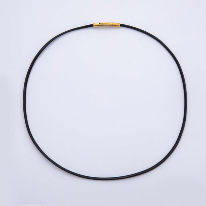 18K Gold Filled 2.5mm Thin Black Fall Faux Leather Cord 19 Inch Necklace | WA-3858