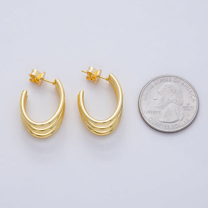 18K Gold Filled 25mm Triple Band Claw J-Shaped Hoop Earrings | AD1647
