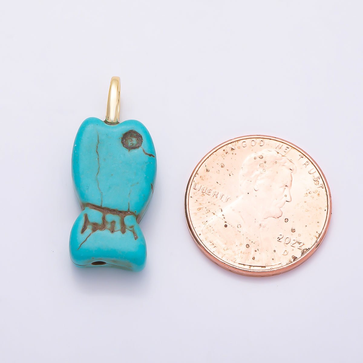 18K Gold Filled 25mm Turquoise Gemstone Fish Animal Pendant | Charms-01348