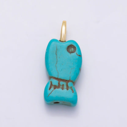 18K Gold Filled 25mm Turquoise Gemstone Fish Animal Pendant | Charms-01348