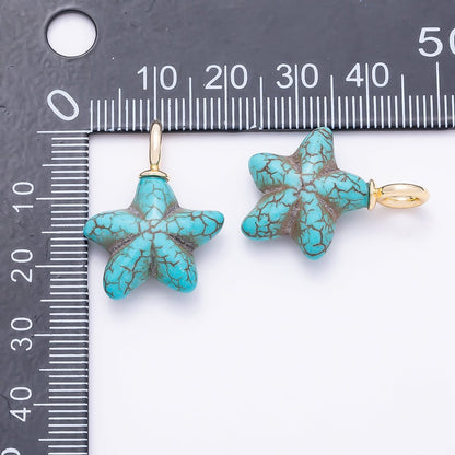 18K Gold Filled 25mm Turquoise Gemstone Star Fish Drop Charm | Charms-01349