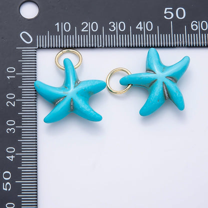 18K Gold Filled 25mm Turquoise, White Agate Gemstone Star Fish Drop Charm | Charms-01405 Charms-01406