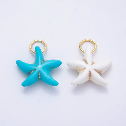 18K Gold Filled 25mm Turquoise, White Agate Gemstone Star Fish Drop Charm | Charms-01405 Charms-01406