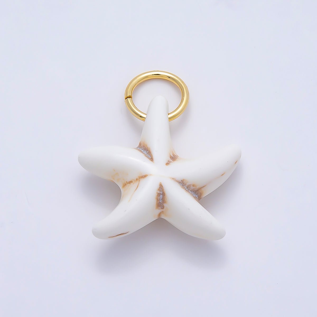 18K Gold Filled 25mm Turquoise, White Agate Gemstone Star Fish Drop Charm | Charms-01405 Charms-01406