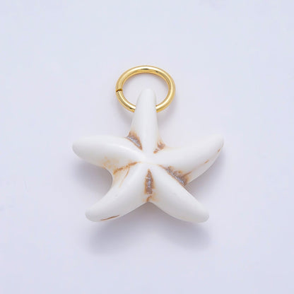 18K Gold Filled 25mm Turquoise, White Agate Gemstone Star Fish Drop Charm | Charms-01405 Charms-01406