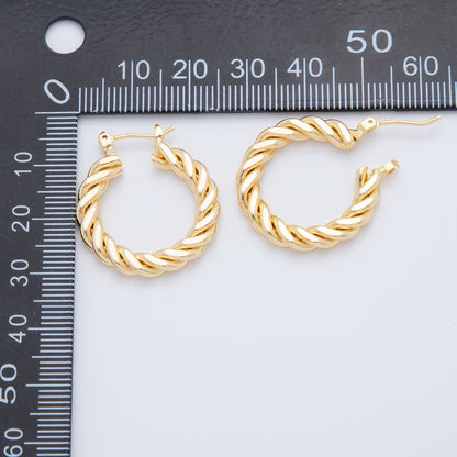 18K Gold Filled 25mm Twisted Croissant Latch Hoop Earrings | AJ-146