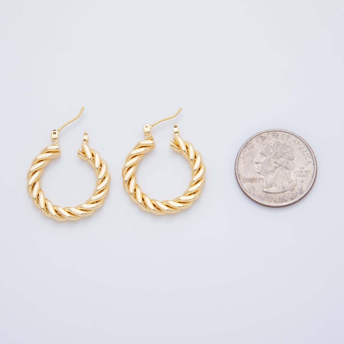 18K Gold Filled 25mm Twisted Croissant Latch Hoop Earrings | AJ-146