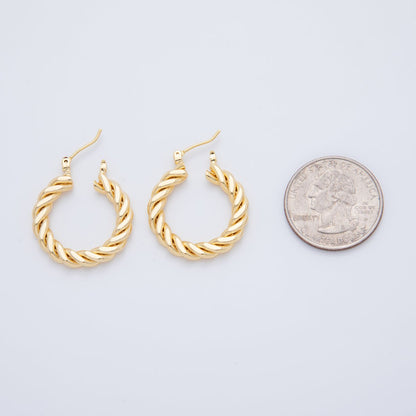 18K Gold Filled 25mm Twisted Croissant Latch Hoop Earrings | AJ-146