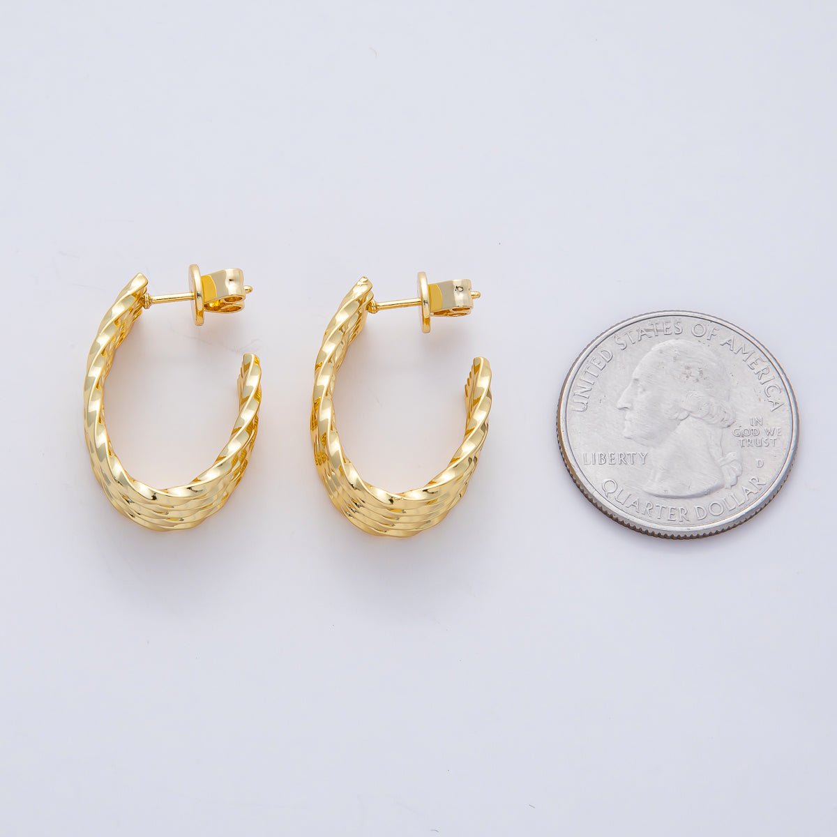 18K Gold Filled 25mm Twisted Multiple Band J-Shaped Hoop Earrings | AD1643