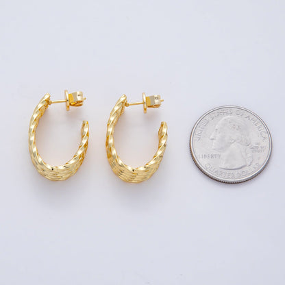18K Gold Filled 25mm Twisted Multiple Band J-Shaped Hoop Earrings | AD1643