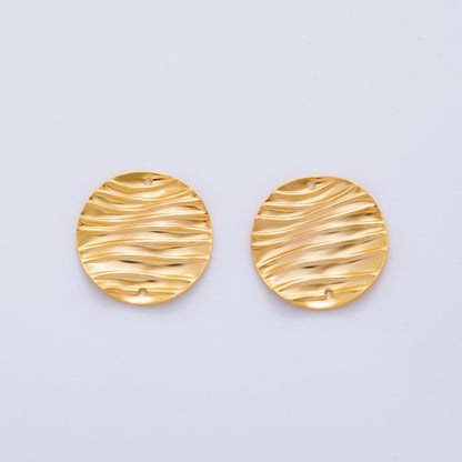 18K Gold Filled 25mm Wave Lined Round Thin Connector Finding | Z1189