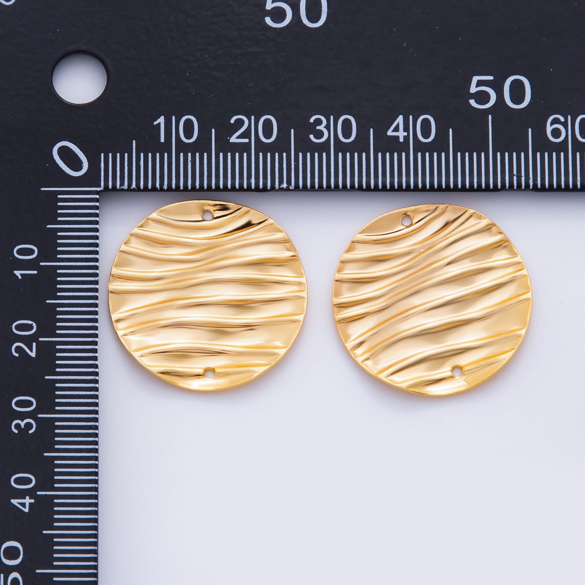 18K Gold Filled 25mm Wave Lined Round Thin Connector Finding | Z1189