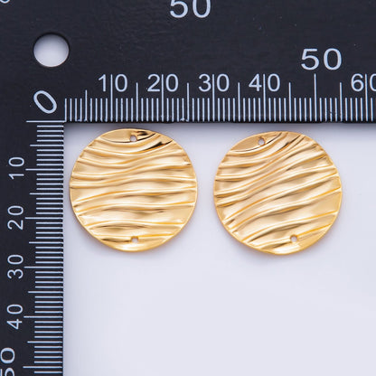 18K Gold Filled 25mm Wave Lined Round Thin Connector Finding | Z1189