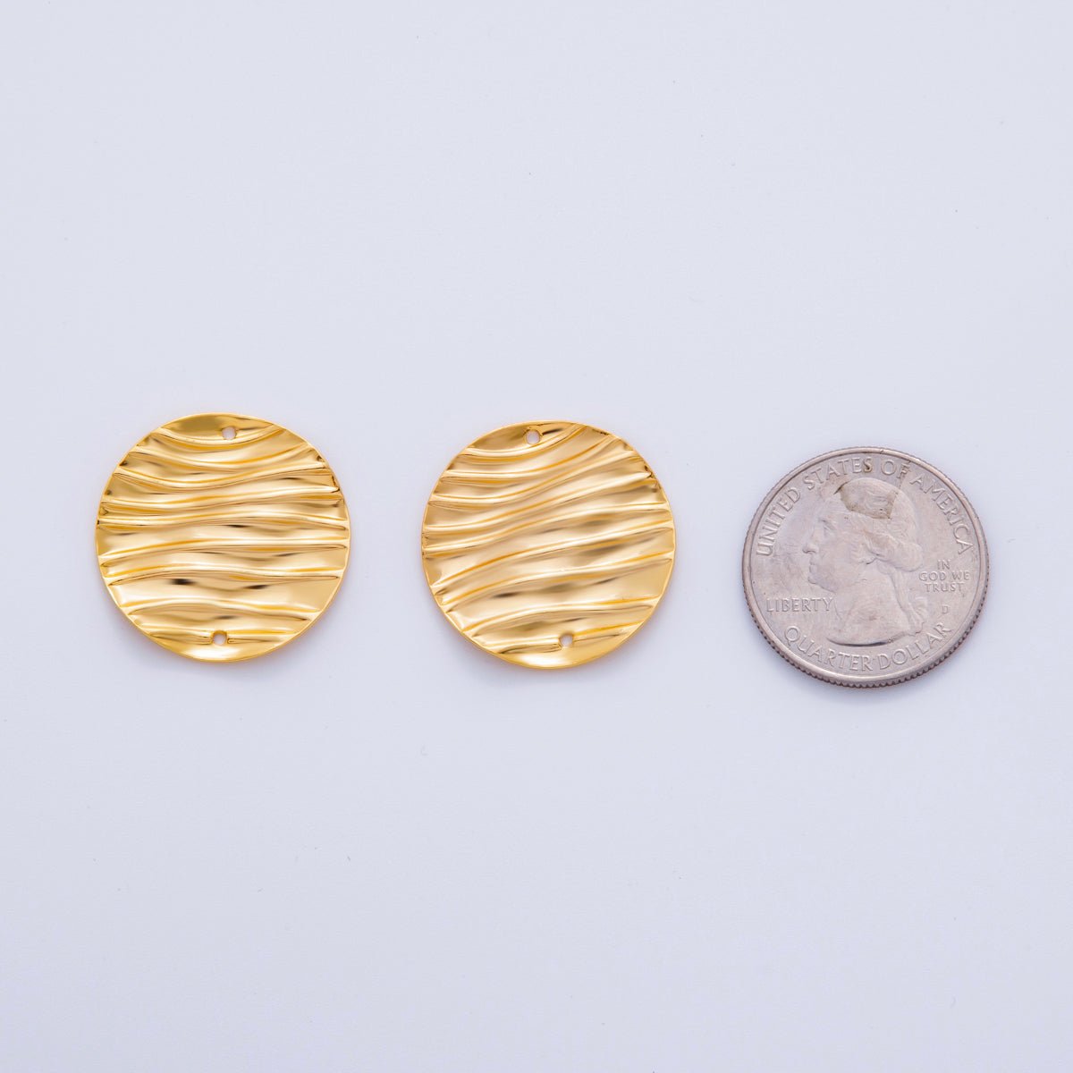 18K Gold Filled 25mm Wave Lined Round Thin Connector Finding | Z1189