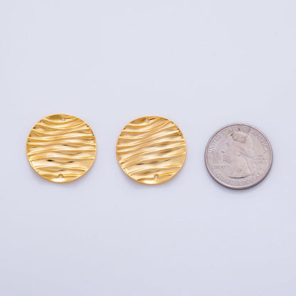 18K Gold Filled 25mm Wave Lined Round Thin Connector Finding | Z1189