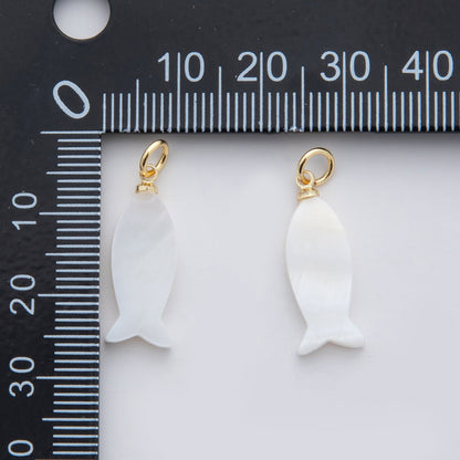 18K Gold Filled 25mm White Shell Pearl Fish Charm | AF338