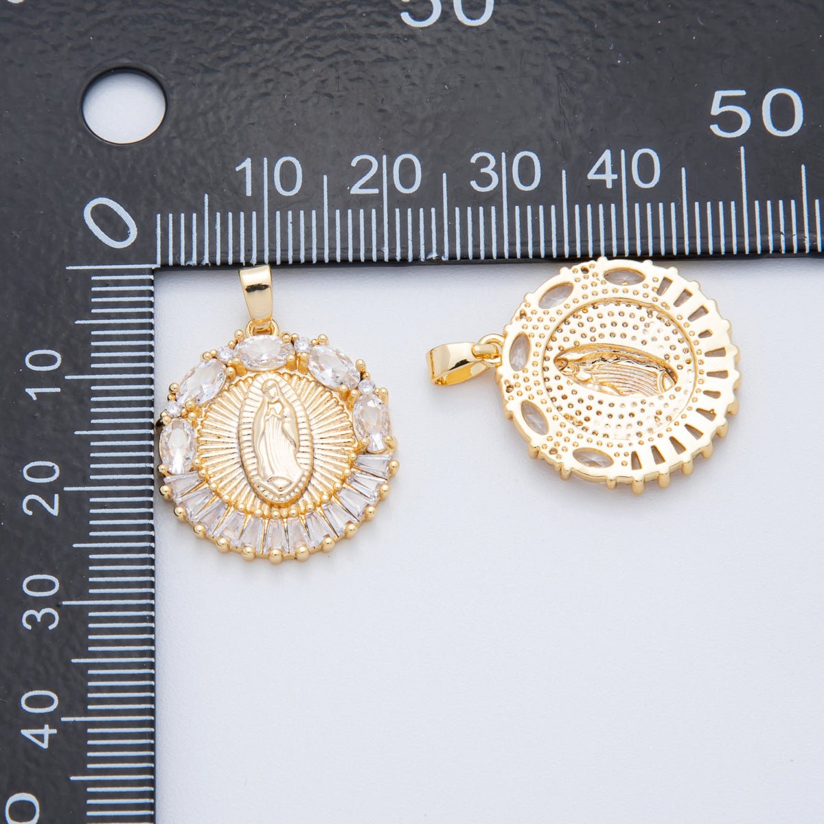 18K Gold Filled 26.5mm Baguette CZ The Gracious Virgin Mary Lady of Guadalupe Pendant | AH805