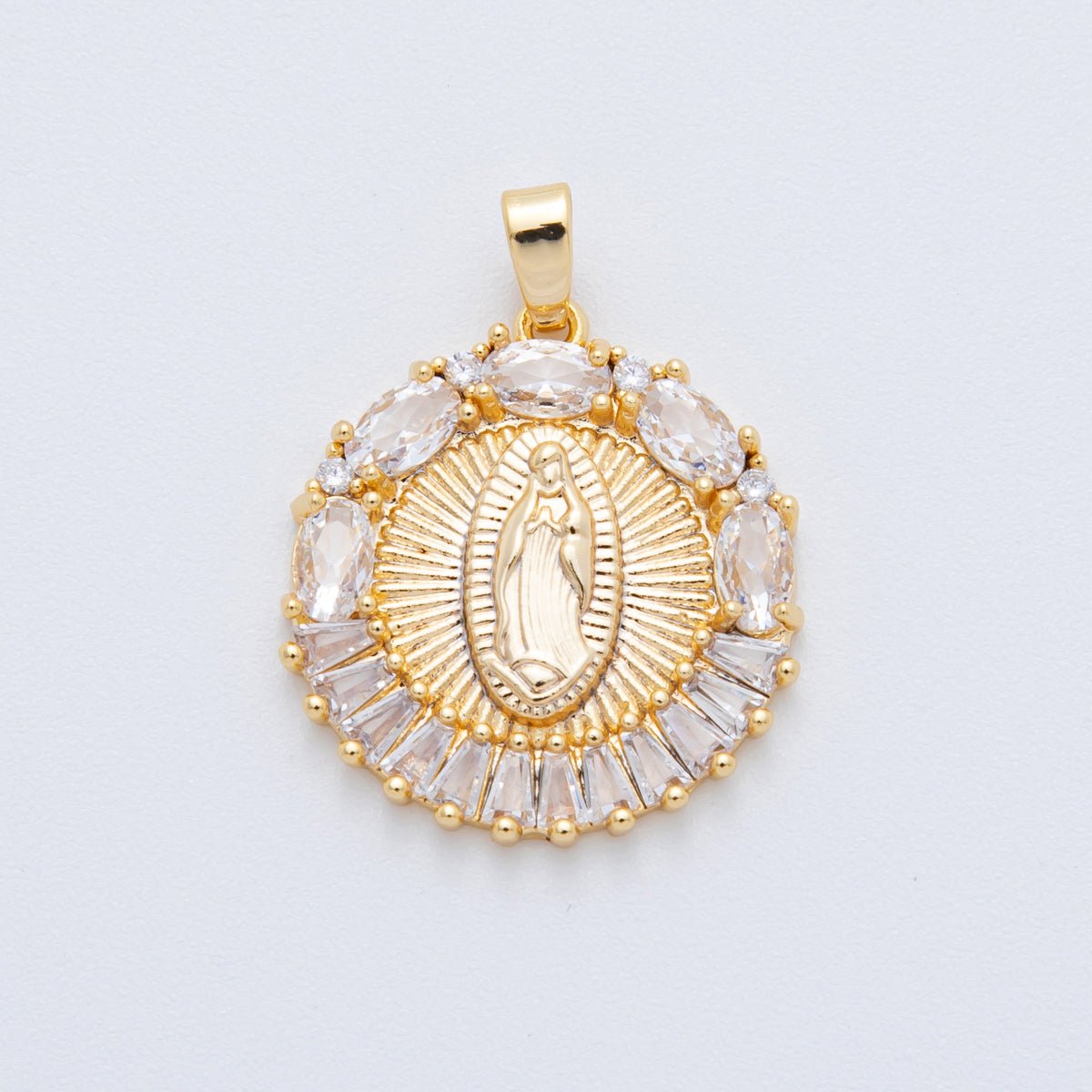 18K Gold Filled 26.5mm Baguette CZ The Gracious Virgin Mary Lady of Guadalupe Pendant | AH805