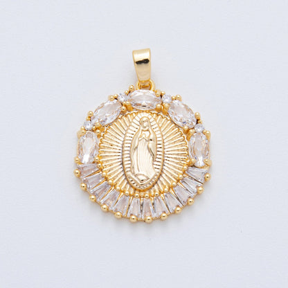 18K Gold Filled 26.5mm Baguette CZ The Gracious Virgin Mary Lady of Guadalupe Pendant | AH805