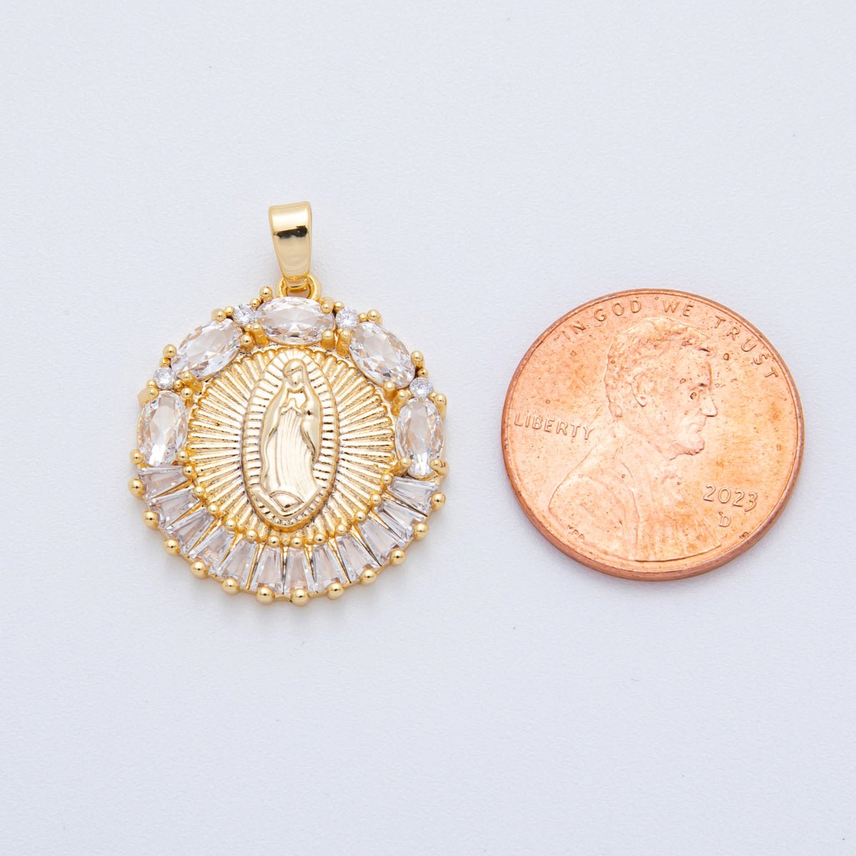 18K Gold Filled 26.5mm Baguette CZ The Gracious Virgin Mary Lady of Guadalupe Pendant | AH805