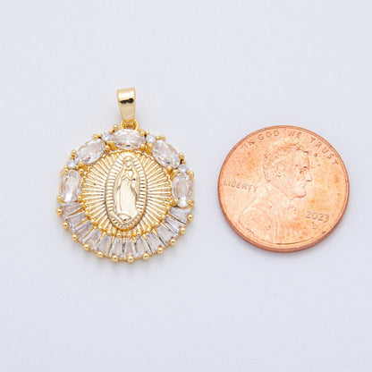 18K Gold Filled 26.5mm Baguette CZ The Gracious Virgin Mary Lady of Guadalupe Pendant | AH805